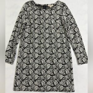 🏆LOFT Floral Knit Dress Womens Large Charcoal Gray White Long Sleeve Sheath
